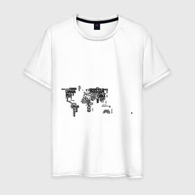 Мужская футболка хлопок с принтом Карта Мира в Курске, 100% хлопок | прямой крой, круглый вырез горловины, длина до линии бедер, слегка спущенное плечо. | земля | карта мира | надписи | страны