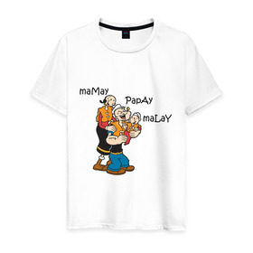 Мужская футболка хлопок с принтом Папая Морячек в Курске, 100% хлопок | прямой крой, круглый вырез горловины, длина до линии бедер, слегка спущенное плечо. | popeye