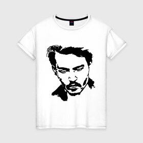 Женская футболка хлопок с принтом Jonny Depp в Курске, 100% хлопок | прямой крой, круглый вырез горловины, длина до линии бедер, слегка спущенное плечо | depp | johnny depp | jonny depp | депп | джек воробей