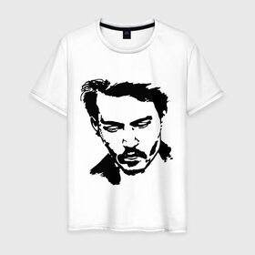 Мужская футболка хлопок с принтом Jonny Depp в Курске, 100% хлопок | прямой крой, круглый вырез горловины, длина до линии бедер, слегка спущенное плечо. | depp | johnny depp | jonny depp | депп | джек воробей