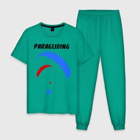 Мужская пижама хлопок с принтом Paragliding в Курске, 100% хлопок | брюки и футболка прямого кроя, без карманов, на брюках мягкая резинка на поясе и по низу штанин
 | paragliding | воздушный спорт | парашют | парашютизм