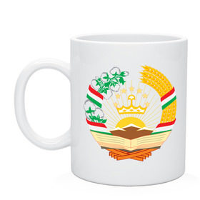 Кружка с принтом Таджикистан герб в Курске, керамика | объем — 330 мл, диаметр — 80 мм. Принт наносится на бока кружки, можно сделать два разных изображения | Тематика изображения на принте: политические | таджикистан герб | таджиксткий