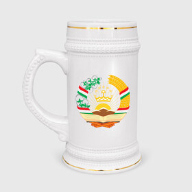 Кружка пивная с принтом Таджикистан герб в Курске,  керамика (Материал выдерживает высокую температуру, стоит избегать резкого перепада температур) |  объем 630 мл | Тематика изображения на принте: политические | таджикистан герб | таджиксткий