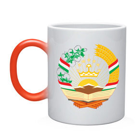 Кружка хамелеон с принтом Таджикистан герб в Курске, керамика | меняет цвет при нагревании, емкость 330 мл | Тематика изображения на принте: политические | таджикистан герб | таджиксткий