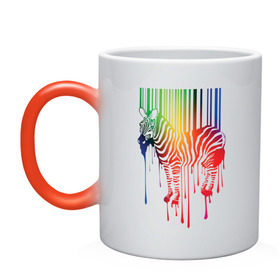 Кружка хамелеон с принтом Цветная зебра в Курске, керамика | меняет цвет при нагревании, емкость 330 мл | colors | зебра | цвета | штрих код | штрихкод