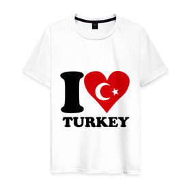 Мужская футболка хлопок с принтом I love turkey в Курске, 100% хлопок | прямой крой, круглый вырез горловины, длина до линии бедер, слегка спущенное плечо. | i love turkey | полумесяц | турция | флаги | я люблю