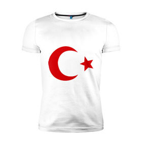 Мужская футболка премиум с принтом Турция в Курске, 92% хлопок, 8% лайкра | приталенный силуэт, круглый вырез ворота, длина до линии бедра, короткий рукав | Тематика изображения на принте: turkey | полумесяц | турция | флаги