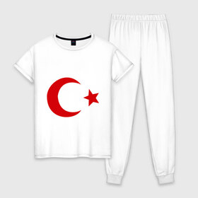 Женская пижама хлопок с принтом Турция в Курске, 100% хлопок | брюки и футболка прямого кроя, без карманов, на брюках мягкая резинка на поясе и по низу штанин | turkey | полумесяц | турция | флаги