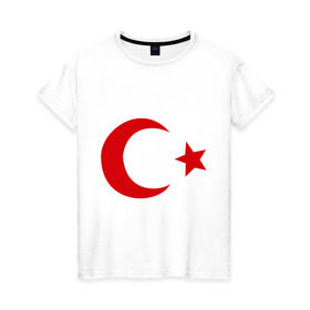 Женская футболка хлопок с принтом Турция в Курске, 100% хлопок | прямой крой, круглый вырез горловины, длина до линии бедер, слегка спущенное плечо | turkey | полумесяц | турция | флаги