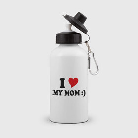 Бутылка спортивная с принтом I love my mom в Курске, металл | емкость — 500 мл, в комплекте две пластиковые крышки и карабин для крепления | i love | дети | для мамы | любимая мама | мама | маме | мамочка | мамуля | ребенок | родители | сердечко | сердце | я люблю маму