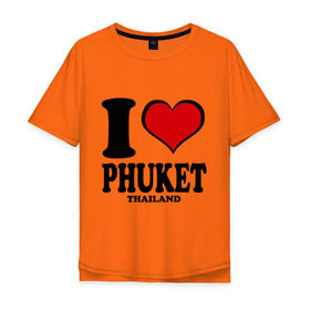 Мужская футболка хлопок Oversize с принтом I love Phuket в Курске, 100% хлопок | свободный крой, круглый ворот, “спинка” длиннее передней части | Тематика изображения на принте: слон
