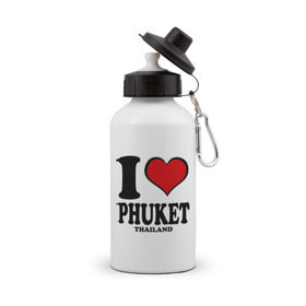 Бутылка спортивная с принтом I love Phuket в Курске, металл | емкость — 500 мл, в комплекте две пластиковые крышки и карабин для крепления | слон