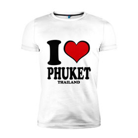 Мужская футболка премиум с принтом I love Phuket в Курске, 92% хлопок, 8% лайкра | приталенный силуэт, круглый вырез ворота, длина до линии бедра, короткий рукав | Тематика изображения на принте: слон