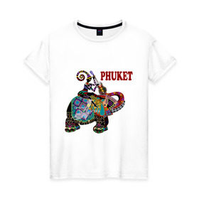 Женская футболка хлопок с принтом Phuket (4) в Курске, 100% хлопок | прямой крой, круглый вырез горловины, длина до линии бедер, слегка спущенное плечо | слон