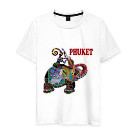 Мужская футболка хлопок с принтом Phuket (4) в Курске, 100% хлопок | прямой крой, круглый вырез горловины, длина до линии бедер, слегка спущенное плечо. | слон
