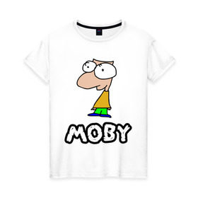Женская футболка хлопок с принтом Moby в Курске, 100% хлопок | прямой крой, круглый вырез горловины, длина до линии бедер, слегка спущенное плечо | dj | moby | диджей | певцы | прикольные