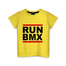 Детская футболка хлопок с принтом RUN BMX в Курске, 100% хлопок | круглый вырез горловины, полуприлегающий силуэт, длина до линии бедер | bmx | велик | вело | велогонки | велорейсинг | велосипед | спортивный велосипед | фрирайд | эктрим