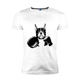 Мужская футболка премиум с принтом Boxing dog в Курске, 92% хлопок, 8% лайкра | приталенный силуэт, круглый вырез ворота, длина до линии бедра, короткий рукав | boxing dog | бойцовская собака | бокс | питбуль