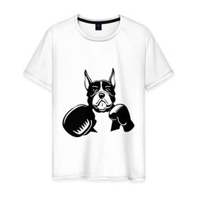 Мужская футболка хлопок с принтом Boxing dog в Курске, 100% хлопок | прямой крой, круглый вырез горловины, длина до линии бедер, слегка спущенное плечо. | Тематика изображения на принте: boxing dog | бойцовская собака | бокс | питбуль