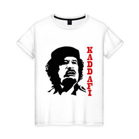 Женская футболка хлопок с принтом Каддафи (2) в Курске, 100% хлопок | прямой крой, круглый вырез горловины, длина до линии бедер, слегка спущенное плечо | восток | деятель | каддафи | ливия | министр | муамар