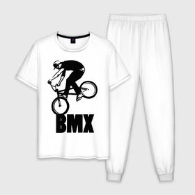 Мужская пижама хлопок с принтом BMX 3 в Курске, 100% хлопок | брюки и футболка прямого кроя, без карманов, на брюках мягкая резинка на поясе и по низу штанин
 | bmx | free style | бмэкс | велик | вело | велосипедист | фристайл | экстрим | экстримальный