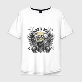Мужская футболка хлопок Oversize с принтом Rock\n\Roll в Курске, 100% хлопок | свободный крой, круглый ворот, “спинка” длиннее передней части | гитара | крылья