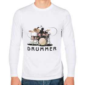 Мужской лонгслив хлопок с принтом Drummer в Курске, 100% хлопок |  | drummer | барабанщик | барабаны | драммер | ударник | ударные