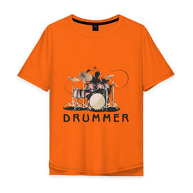 Мужская футболка хлопок Oversize с принтом Drummer в Курске, 100% хлопок | свободный крой, круглый ворот, “спинка” длиннее передней части | drummer | барабанщик | барабаны | драммер | ударник | ударные