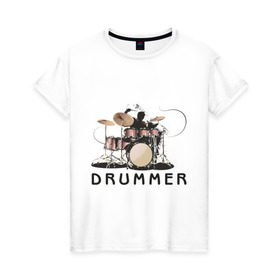 Женская футболка хлопок с принтом Drummer в Курске, 100% хлопок | прямой крой, круглый вырез горловины, длина до линии бедер, слегка спущенное плечо | drummer | барабанщик | барабаны | драммер | ударник | ударные