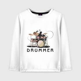 Детский лонгслив хлопок с принтом Drummer в Курске, 100% хлопок | круглый вырез горловины, полуприлегающий силуэт, длина до линии бедер | drummer | барабанщик | барабаны | драммер | ударник | ударные