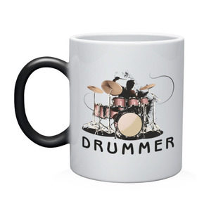 Кружка хамелеон с принтом Drummer в Курске, керамика | меняет цвет при нагревании, емкость 330 мл | dnb | drummer | барабанщик | барабаны | драм н басс | драммер | драмнбас | ударник | ударные