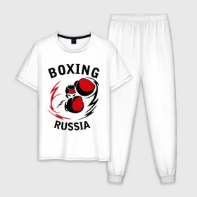 Мужская пижама хлопок с принтом Boxing russia forever в Курске, 100% хлопок | брюки и футболка прямого кроя, без карманов, на брюках мягкая резинка на поясе и по низу штанин
 | 