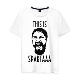 Мужская футболка хлопок с принтом This is Spartaaa (2) в Курске, 100% хлопок | прямой крой, круглый вырез горловины, длина до линии бедер, слегка спущенное плечо. | 300 спартанцев | this is sparta | король леонид | леонид | это спарта
