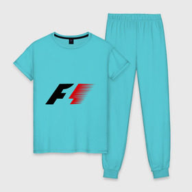 Женская пижама хлопок с принтом Formula 1 в Курске, 100% хлопок | брюки и футболка прямого кроя, без карманов, на брюках мягкая резинка на поясе и по низу штанин | формула 1