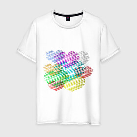 Мужская футболка хлопок с принтом Сердечки (3) в Курске, 100% хлопок | прямой крой, круглый вырез горловины, длина до линии бедер, слегка спущенное плечо. | heart | графика | любовь | рисунок | сердца | сердце