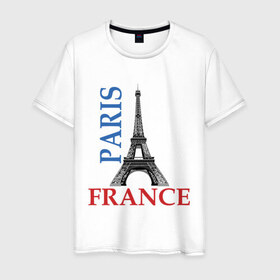 Мужская футболка хлопок с принтом Paris - France в Курске, 100% хлопок | прямой крой, круглый вырез горловины, длина до линии бедер, слегка спущенное плечо. | Тематика изображения на принте: france | paris | башня | башня в париже | париж | франция | эйфелева башня