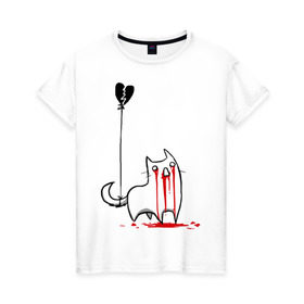 Женская футболка хлопок с принтом Плачущий кот в Курске, 100% хлопок | прямой крой, круглый вырез горловины, длина до линии бедер, слегка спущенное плечо | кот | плачущий кот