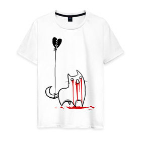 Мужская футболка хлопок с принтом Плачущий кот в Курске, 100% хлопок | прямой крой, круглый вырез горловины, длина до линии бедер, слегка спущенное плечо. | кот | плачущий кот