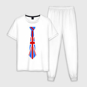 Мужская пижама хлопок с принтом Британский флаг на галстуке в Курске, 100% хлопок | брюки и футболка прямого кроя, без карманов, на брюках мягкая резинка на поясе и по низу штанин
 | британский флаг