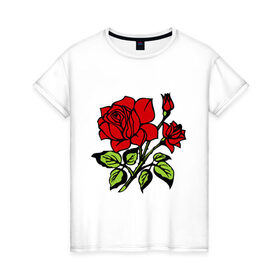 Женская футболка хлопок с принтом Роза в Курске, 100% хлопок | прямой крой, круглый вырез горловины, длина до линии бедер, слегка спущенное плечо | красная роза | роза | розочка | цветок | цветы