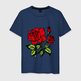 Мужская футболка хлопок с принтом Роза в Курске, 100% хлопок | прямой крой, круглый вырез горловины, длина до линии бедер, слегка спущенное плечо. | красная роза | роза | розочка | цветок | цветы