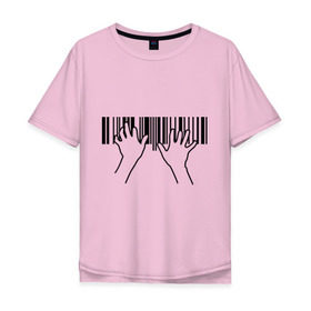 Мужская футболка хлопок Oversize с принтом Фортепиано штрихкод в Курске, 100% хлопок | свободный крой, круглый ворот, “спинка” длиннее передней части | пианино | руки | фортепиано | штрих код | штрихкод