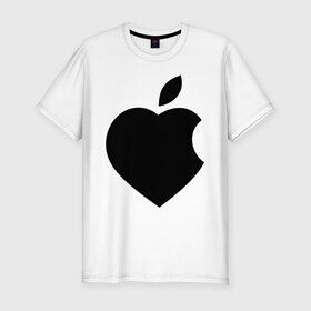 Мужская футболка премиум с принтом Сердце- яблоко в Курске, 92% хлопок, 8% лайкра | приталенный силуэт, круглый вырез ворота, длина до линии бедра, короткий рукав | apple | mac | steve jobs | мак | стив джоббс | стив джобс | стив джопс | стивен джобс | эпл