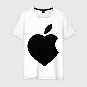 Мужская футболка хлопок с принтом Сердце- яблоко в Курске, 100% хлопок | прямой крой, круглый вырез горловины, длина до линии бедер, слегка спущенное плечо. | apple | mac | steve jobs | мак | стив джоббс | стив джобс | стив джопс | стивен джобс | эпл