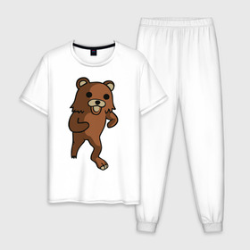 Мужская пижама хлопок с принтом Педомедведь в Курске, 100% хлопок | брюки и футболка прямого кроя, без карманов, на брюках мягкая резинка на поясе и по низу штанин
 | pedobear | детведь | интернет мем | педабир | педведь | педобер | педобир | педомедведь | педомедвеь | пидобир | чадомиша