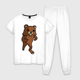 Женская пижама хлопок с принтом Педомедведь в Курске, 100% хлопок | брюки и футболка прямого кроя, без карманов, на брюках мягкая резинка на поясе и по низу штанин | pedobear | детведь | интернет мем | педабир | педведь | педобер | педобир | педомедведь | педомедвеь | пидобир | чадомиша