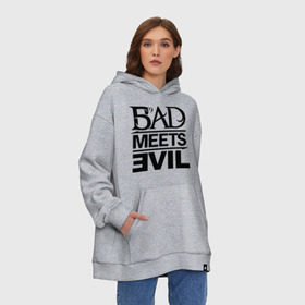 Худи SuperOversize хлопок с принтом Bad Meets Evil в Курске, 70% хлопок, 30% полиэстер, мягкий начес внутри | карман-кенгуру, эластичная резинка на манжетах и по нижней кромке, двухслойный капюшон
 | hip hop | rap | rap stars | реп | репчик | рэп | рэп звезда | рэпчик | рэпчина | хип хоп