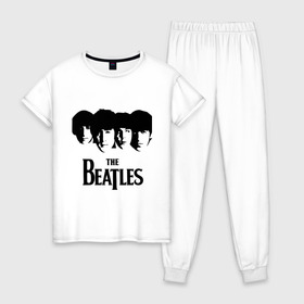 Женская пижама хлопок с принтом The Beatles в Курске, 100% хлопок | брюки и футболка прямого кроя, без карманов, на брюках мягкая резинка на поясе и по низу штанин | 60s | 60е | beatles | rock | битлз | битлы | леннон | ленон | макартни | музыка | ретро | рок