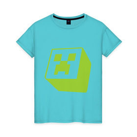 Женская футболка хлопок с принтом Minecraft creeper green в Курске, 100% хлопок | прямой крой, круглый вырез горловины, длина до линии бедер, слегка спущенное плечо | крипер