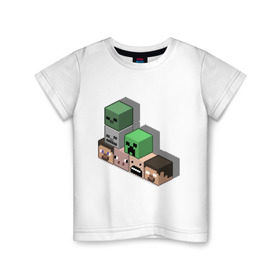 Детская футболка хлопок с принтом Minecraft cube в Курске, 100% хлопок | круглый вырез горловины, полуприлегающий силуэт, длина до линии бедер | крипер